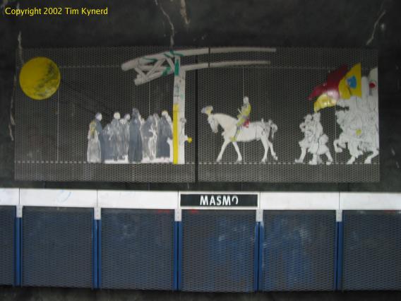 Masmo, northbound platform, artwork on track wall
